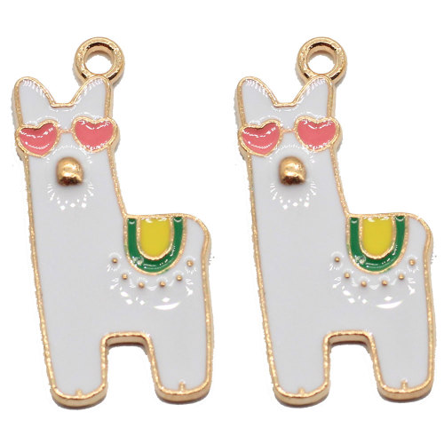 Cartoon Animal Alpaca Enamel Charms Pendants Lovely Cartoon Alpaca With Pink Heart Glasses For Earring Necklace Bracelet DIY