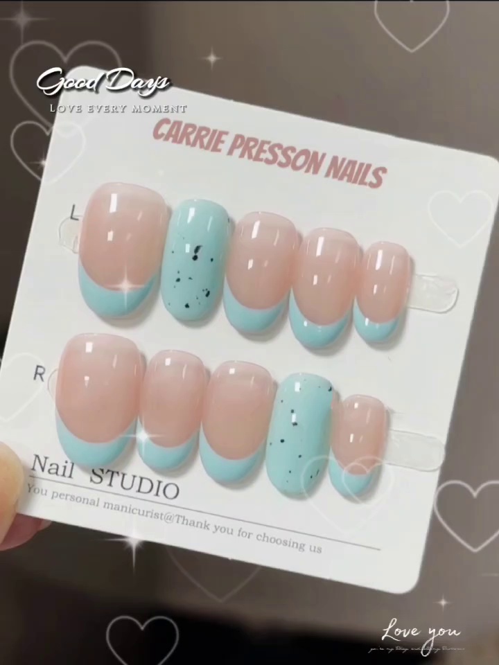 **Mint Mambo** Handcrafted Wearable Nails, Minimalist French Style with Gentle Elegance, Reusable and High-End Quality.