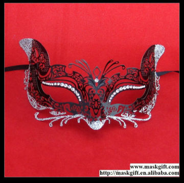 Cute!!! Wholesale Perfect Luxury Venetian Black And Silver Cat Character Metal Laser Cut Mask With Rhinestone ME002-SLBK