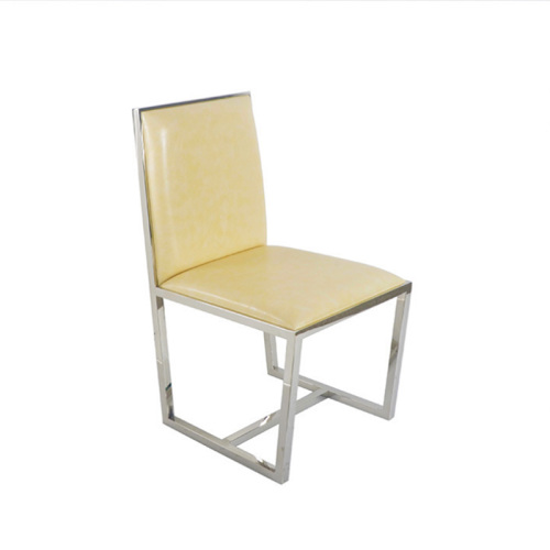 silla de comedor moderna de cuero con patas de acero inoxidable