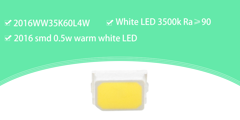 2016WW35K60L4W High CRI LED 2016 SMD 0.5W White 3500-4000K 150mA Ra 90 white LED