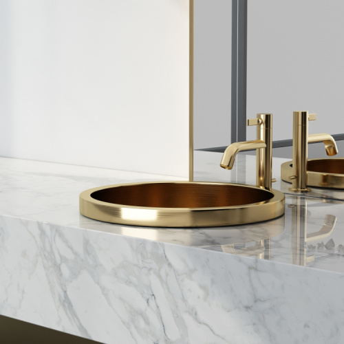 Round Stainless Steel Gold Above Counter Bathroom Sink