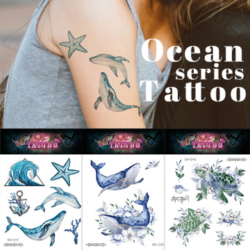 temporary fashion tattoos ocean sea girls kids tattoo sticker whale summer style waterproof temporary tattoos for children kid