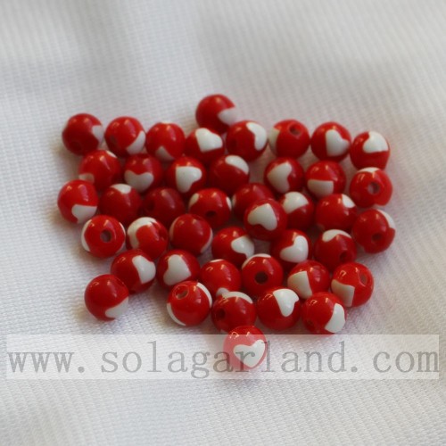 Beautiful Ball Solid Opaque Jewelry Acrylic Beads With Heart Shape On It