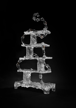 Bamboo Curved Frosted Crystal Tea Display Shelf