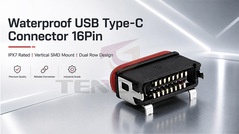 Waterproof USB Type-C 16-Pin Connector