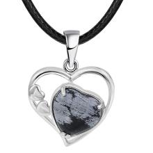 Snowflake Love Heart Birthstone Pendant Gemstone Necklaces for Women