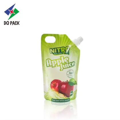 Apple juice pouch with spout with injection hole