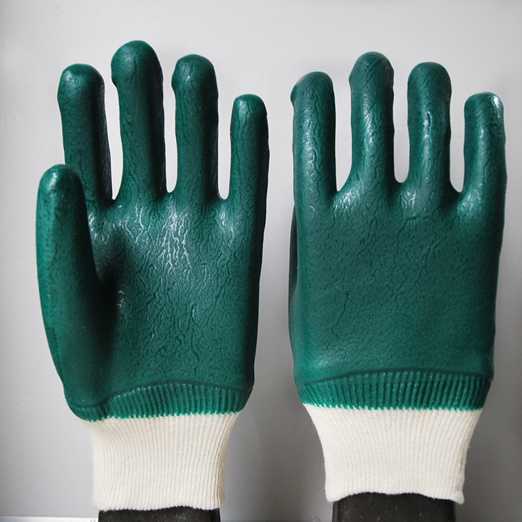 Zielone, gumowe Rękawice z piaskowym wykończeniem Dżersejowa wyściółka