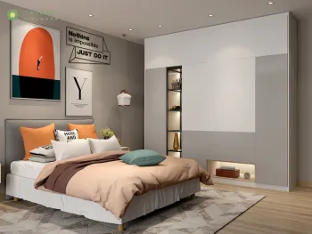 Cushion Bed with White and Grey Wardrobe