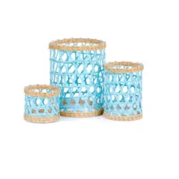 custom rattan plaited decorative and Blue Wrapped Hurricane