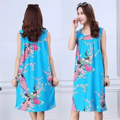 Summer Cotton Silk Pajamas for Middle-Aged and Elderly Ladies