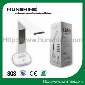 white eye-protection dimmable touch led table lamp with clock
