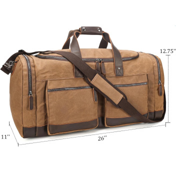 Vintage Stylish Canvas Cowhide Leather Waterproof Duffel Bag for Travel