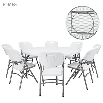 5ft Plastic Chair and Round Table Set for 8 People