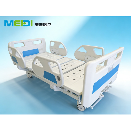 Punching Three-Crank Hospital Bed with Four Small Blue Side Rails & Central Control Brake