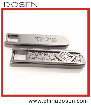 High quality anti-silver color shiny nickel free engrave logo metal zipper pull,zip lock bags with slider,