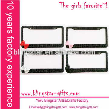 7 rows side bow black rhinestone license plate frame