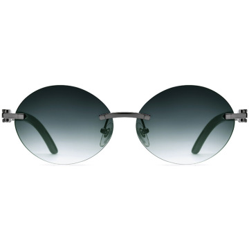 Vintage Rimless Oval Natural Buffalo Horn Sunglasses