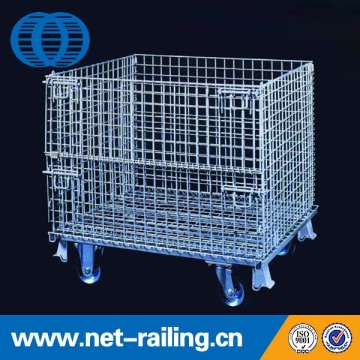 Large stack welded pallet storage cages on wheels