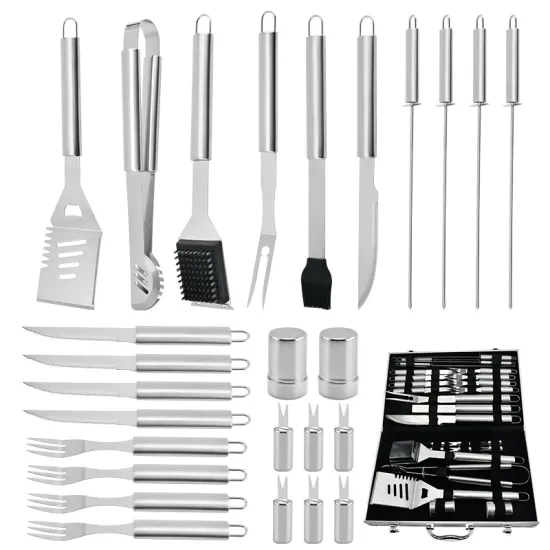 BBQ Stainless Steel Tool Set with Carrying Case for Grilling Accessories
