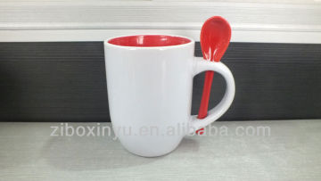12OZ Red inside Blank Sublimation mugs with spoon FOR ZIBO XINYU PROMOTION
