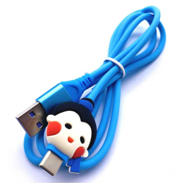 Özelleştirilmiş çizgi film simgesi ile USB Tip-C Silikon Kablosu