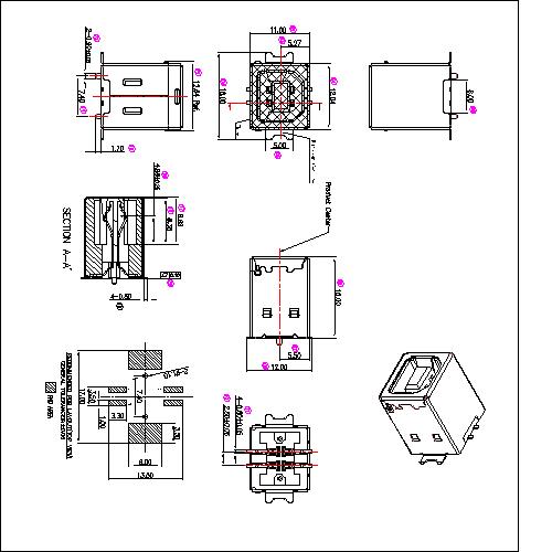 UBFM02 2-USB2.0 B Type Receptacle SMT 