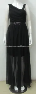 Pretty Steps 2015 new design black chiffon with black sequin waist ladies' party dress