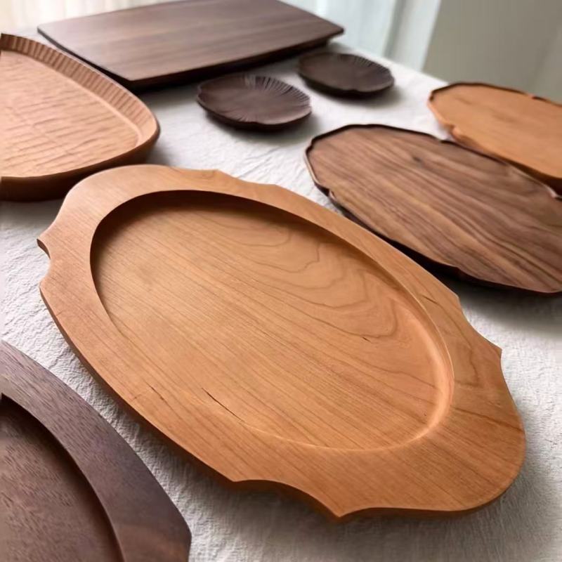 Diverse Wooden Tableware with Unique Grain Patterns