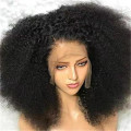 250% Winky Curly Wig Transparent Spuer vu mënschleche Hoer kuerz kuerzen gekacht geknuppt Wig vu schwaarzer Priemoth