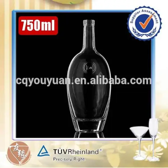 China wholesale glass liquor bottles in 700ml cork top emobossed logo