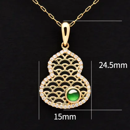 18K Gold Hollow Calabash Diamond Jadeite Jade Pendant