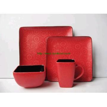 Red Color Stoneware Dinnerset