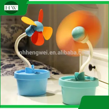 promotional kids plastic portable mini flower cartoon flowerpot battery standing stand desk table electric rechargeable usb fan