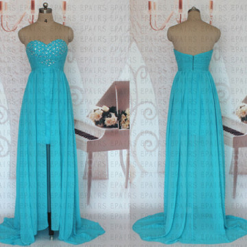 Epairs Real Made Short Front Long Back Bule Chiffon Evening Prom Dress for Special Occasion