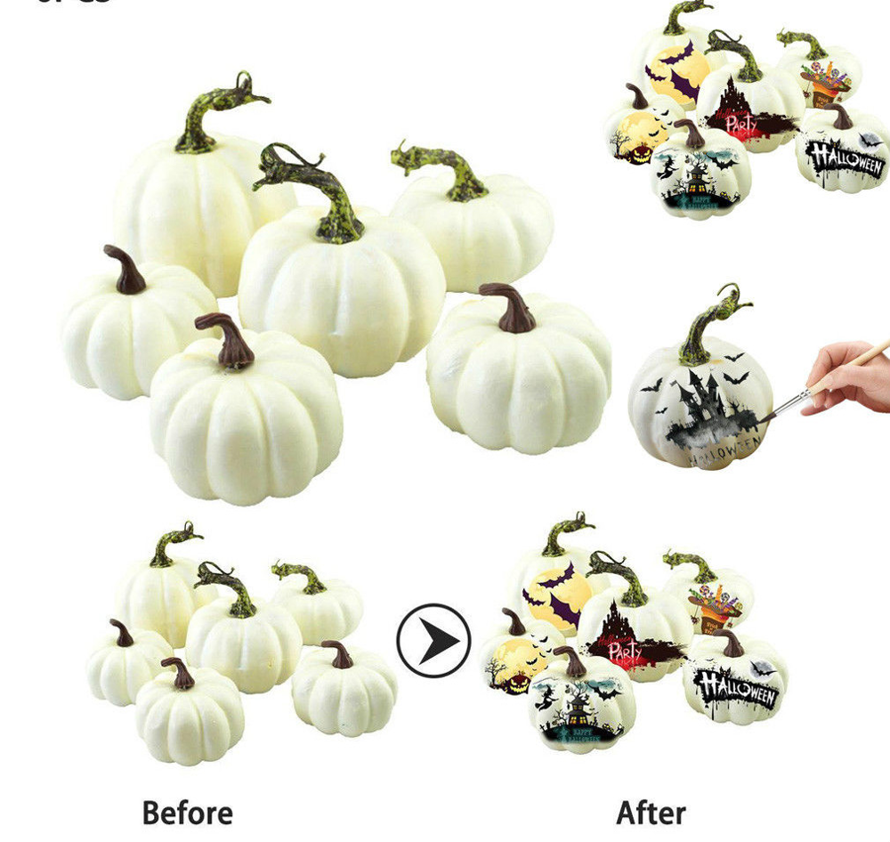 16PCS White Artificial Pumpkin Ornament Halloween Home DIY Decoration Mini Fake Vegetables Foam Simulation Pumpkin