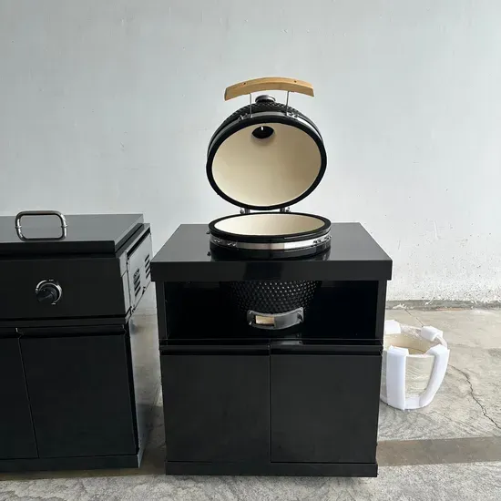 18" 304 Stainless Steel Kamado Ceramic Smoker Grill with Charcoal Patio Cabinet BBQ Egg Design