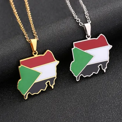 Custom African Map Jewelry: The Republic of the Sudan Map Necklace, Enamel Pendant on Stainless Steel