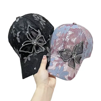 Lace Rhinestone Butterfly Sunscreen Hat