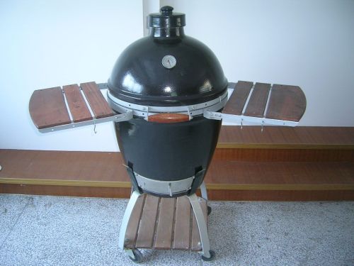 Oval Ceramic Big Green Egg Oven / Smoker With Stainless Steel Net , Adjustable Upper Cover