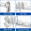 キッチンラストプルーフクロムメッキ排水板とカトラリーカップの調理器具オーガナイザーホルダー付き2層皿乾燥ラック
