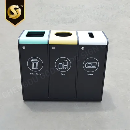 Metal steel trash bin outdoor compartment recycling bin