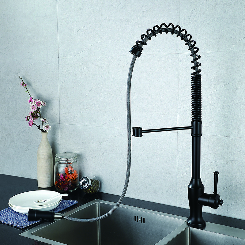 Brass Single Lever Spring Kitchen Faucet