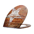 Fanmitrk Toilet Seat Vintage Wood-Colored White Star Pattern