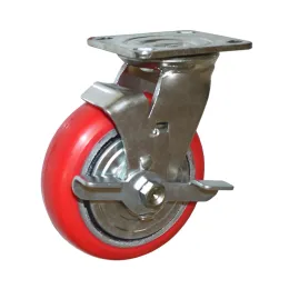 Red MID Duty  Caster and Wheel Swivel with Brake/ High Load PU Caster Wheels