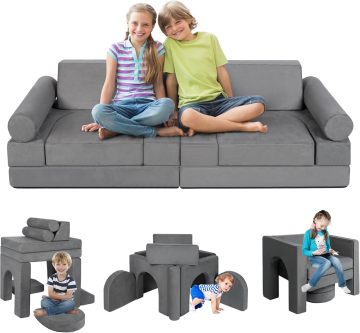 9-Piece Modular Kids Sofa Set: Convertible Toy Couch for Playroom and Living Room - Perfect for Boys and Girls