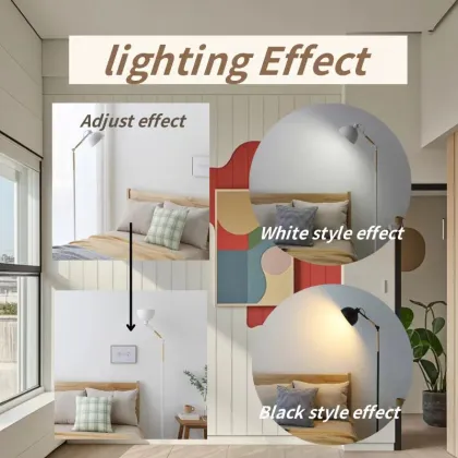 Nordic Modern Vertical LED Floor Lamp with Solid Wood Coffee Table