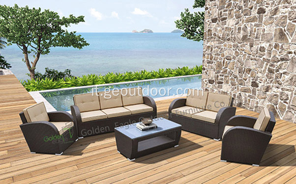5pcs mobili di vimini all'aperto del giardino del patio di vimini all'aperto