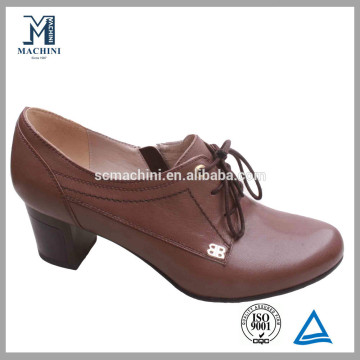 Lace up style lady genuine leather high heel spring shoes
